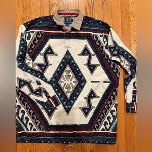 Vintage 90s Chaps by Ralph Lauren Aztec Collared Flannel Pullover